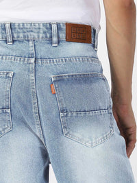 Urbano Fashion Men Pure Cotton Loose Relaxed Fit Slash Knee Heavy Fade Jeans