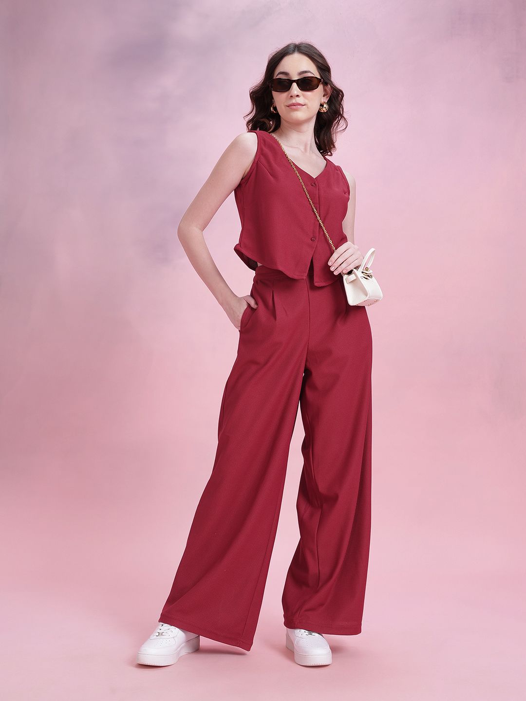 DressBerry Textured Vest Top With Pleated Pants Co-Ords