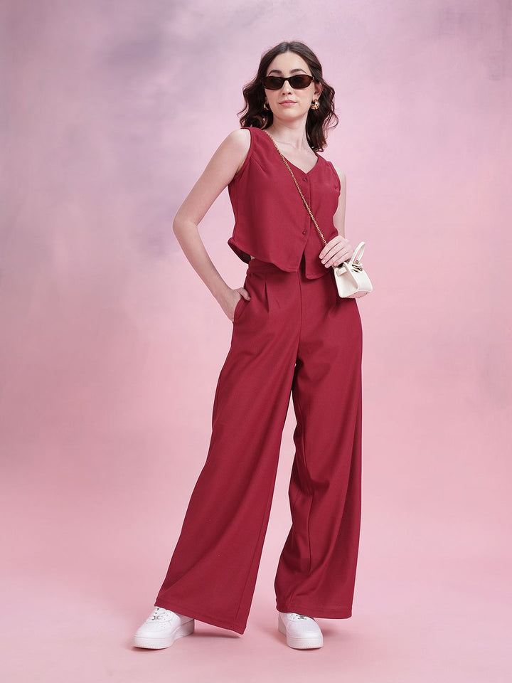 DressBerry Textured Vest Top With Pleated Pants Co-Ords