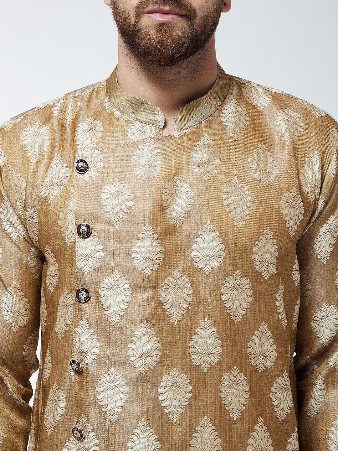 SOJANYA Lelaki Coklat Sulam Kurta Lurus