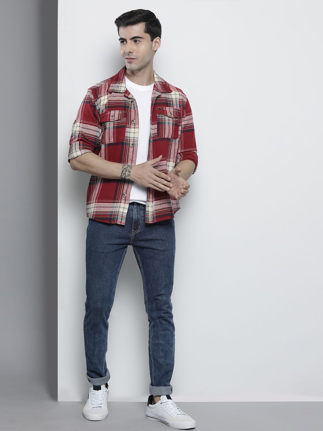 The Indian Garage Co Pure Cotton Regular Fit Checked Double Flap Pocket Flannel Shirt