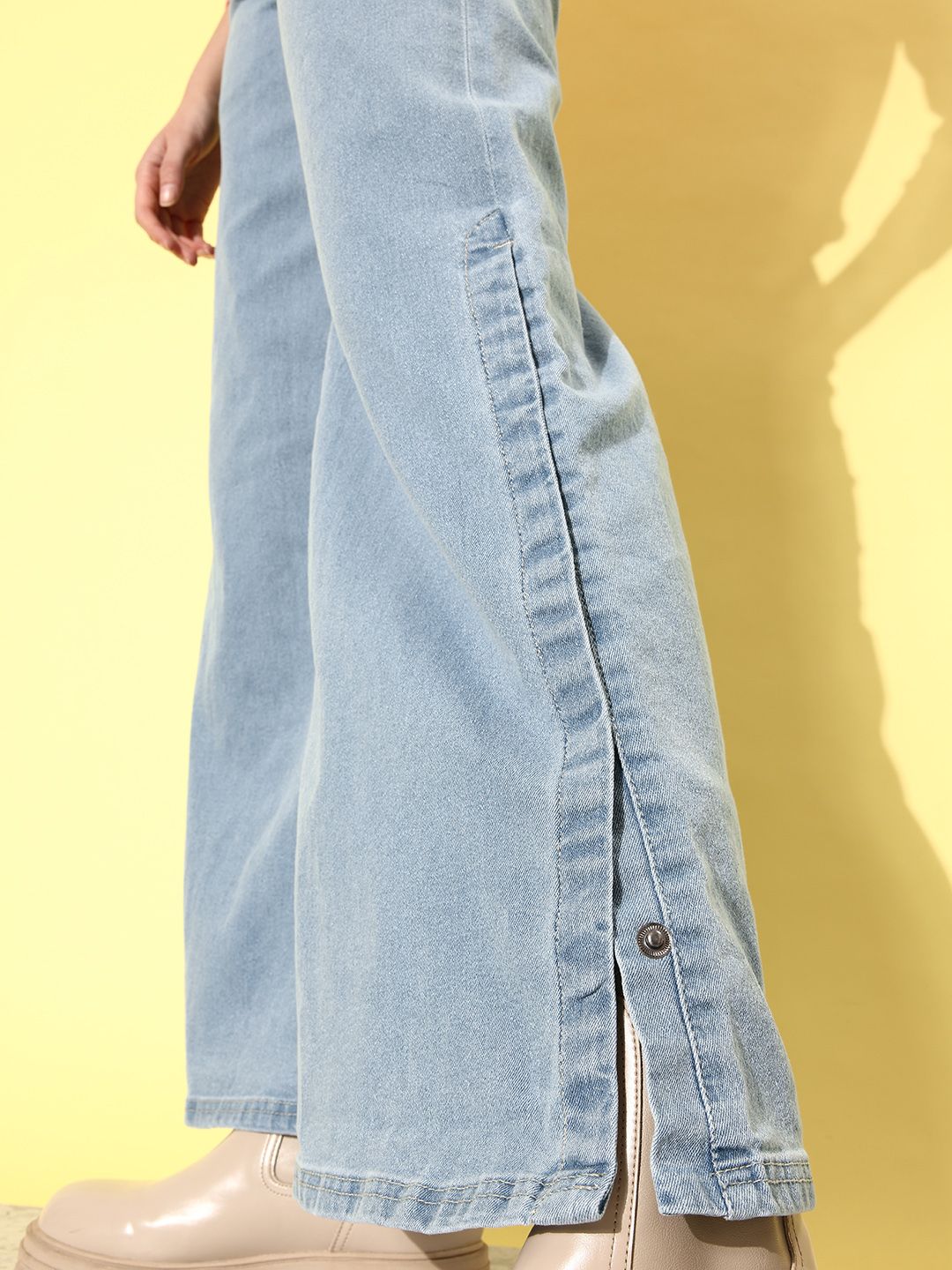 DressBerry Women Sky Blue We May Party Wide Leg Light Fade Stretchable Jeans