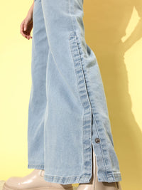 DressBerry Women Sky Blue We May Party Wide Leg Light Fade Stretchable Jeans