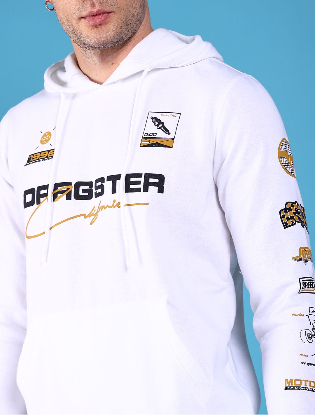 The Indian Garage Co Men White & Black Printed Hooded Sweatshirt