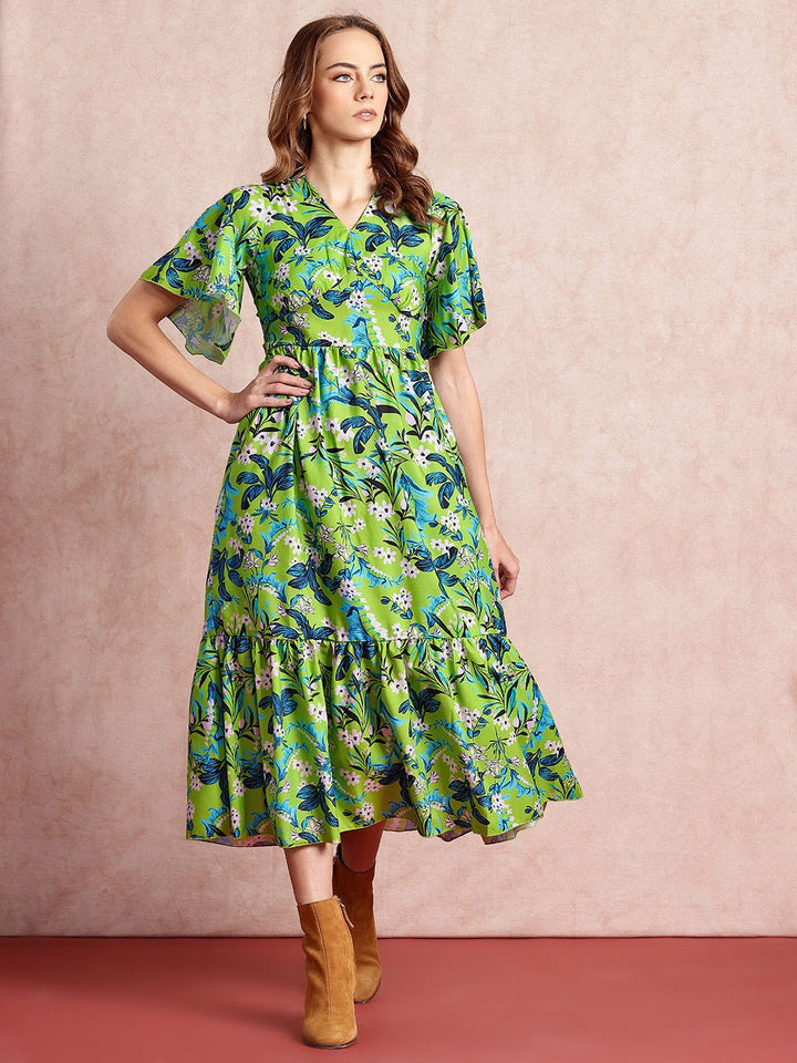 all about you Floral Print Flared Sleeve Fit & Flare Midi Dress