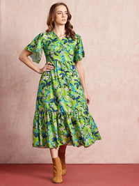 all about you Floral Print Flared Sleeve Fit & Flare Midi Dress