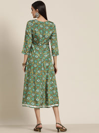 Shae by SASSAFRAS Green & White Ethnic Motifs Ethnic A-Line Midi Dress