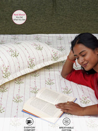 URBAN SPACE  White & Pink Floral 200 TC King Bedsheet with 2 Pillow Covers