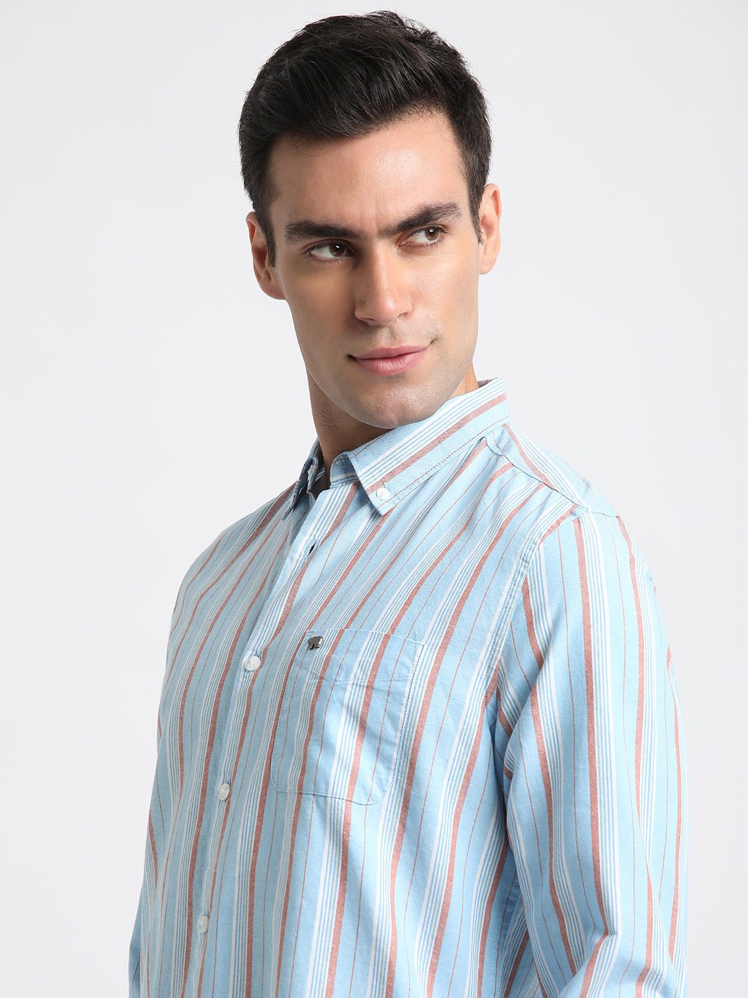 THE BEAR HOUSE Slim Fit Striped Spread Collar Cotton Casual Shirt