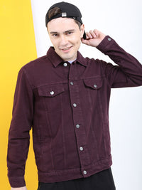 Highlander Men Jaket Denim Pepejal Ungu