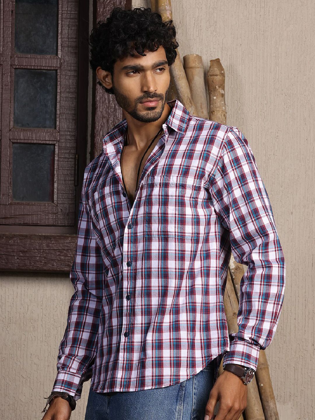 Thomas Scott Premium Tartan Checks Opaque Cotton Casual Shirt