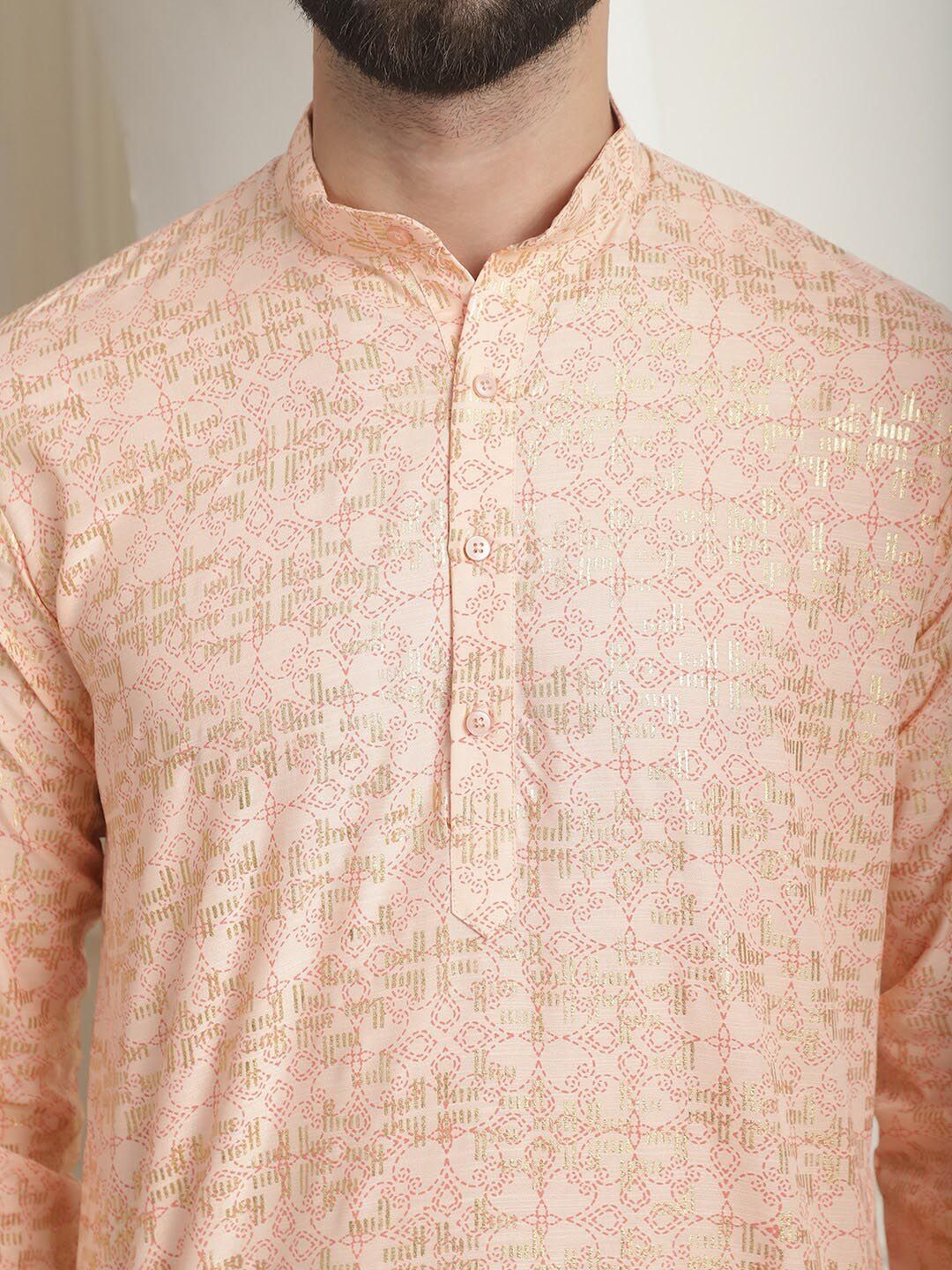 SOJANYA Motif Etnik Printed Mandarin Collar Lengan Panjang Kurta Lurus