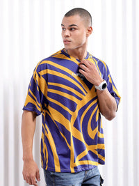 The Indian Garage Co Navy Blue Abstract Print Drop Shoulder Sleeves Oversized T-shirt