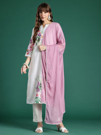 Indo Era Floral Printed Beads and Stones Linen Kurta with Trousers & With Dupatta