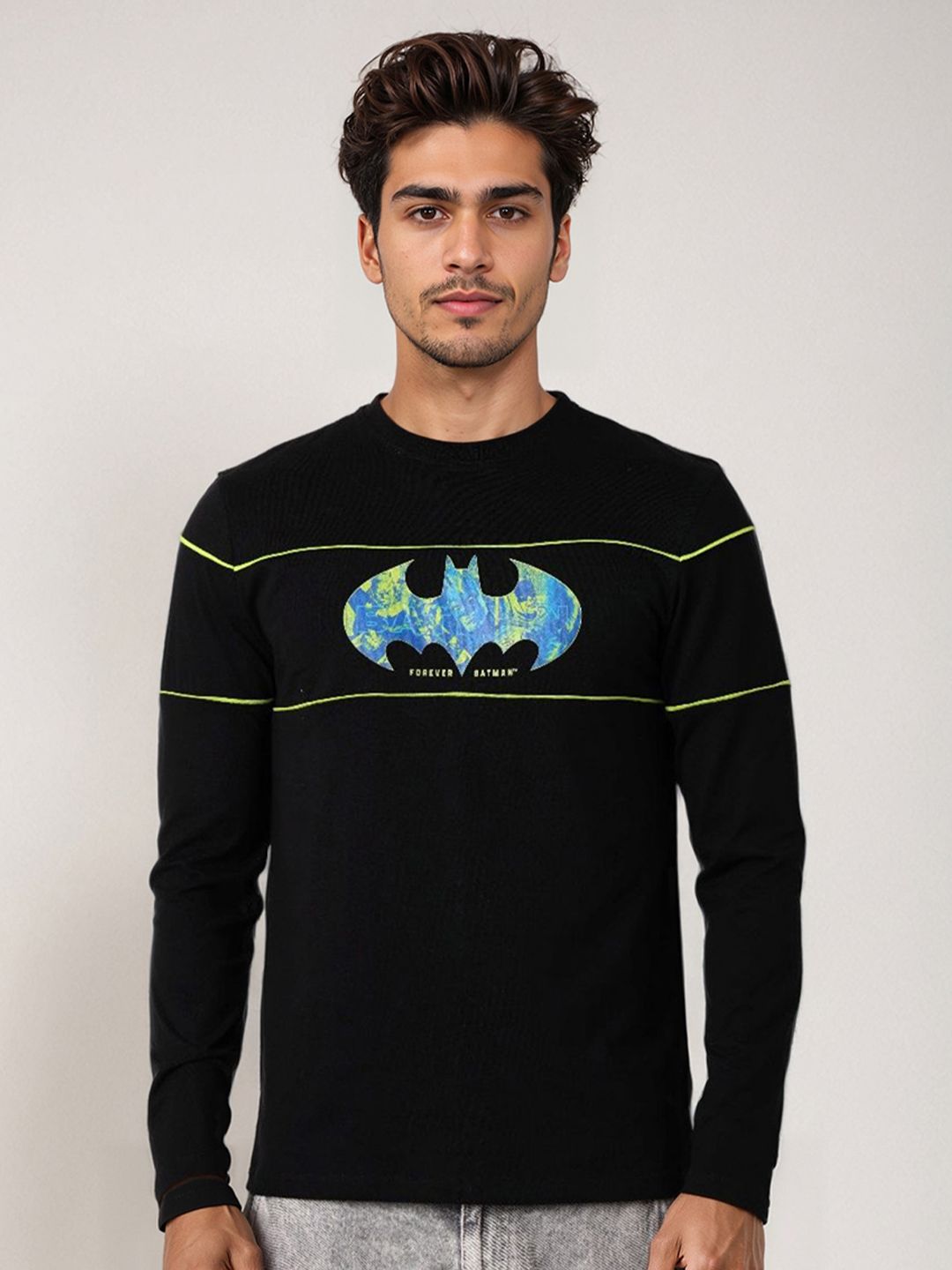 The Indian Garage Co Men Batman Graphic Printed Round Neck Cotton Slim Fit T-shirt