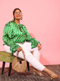 CURVY STREET Plus Size Geometric Printed Tie Up Neck Top