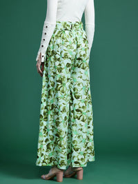 DressBerry Women Floral Print Flared Palazzos with Belt