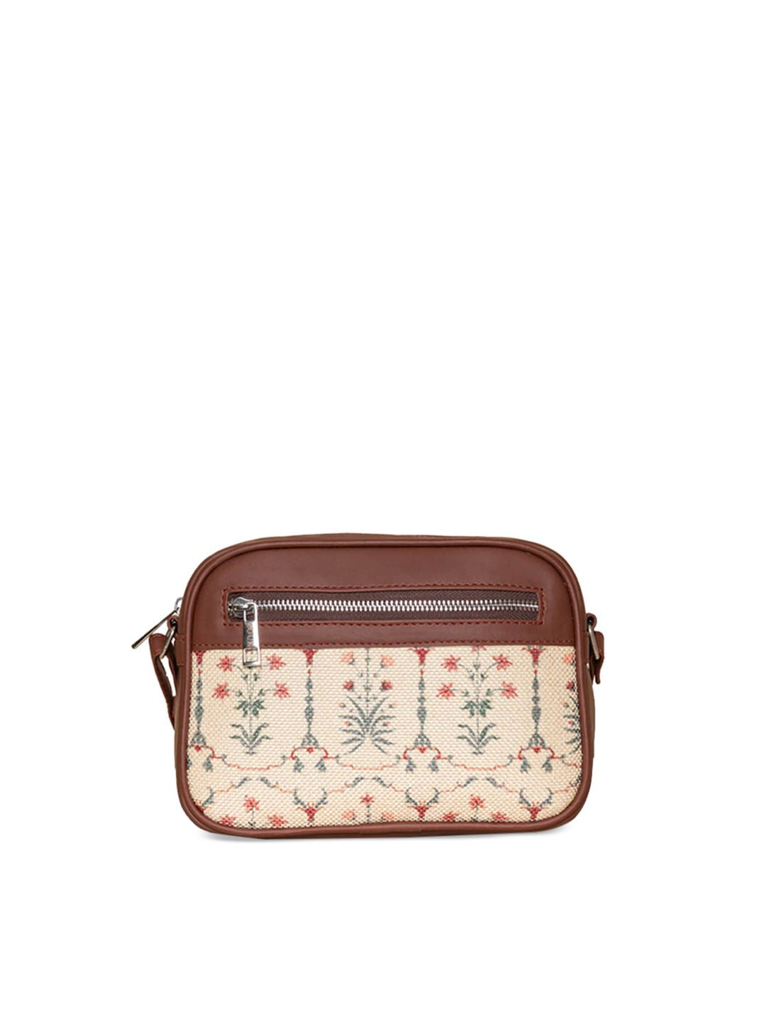 ZOUK White Ethnic Motifs Printed Structured Sling Bag