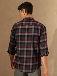 DENNISON Smart Tartan Checked Spread Collar Casual Shirt