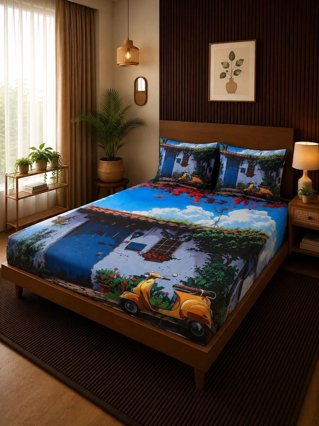 Moda Rapido X KLOTTHE Blue 400 TC King Bedsheet with 2 Pillow Covers