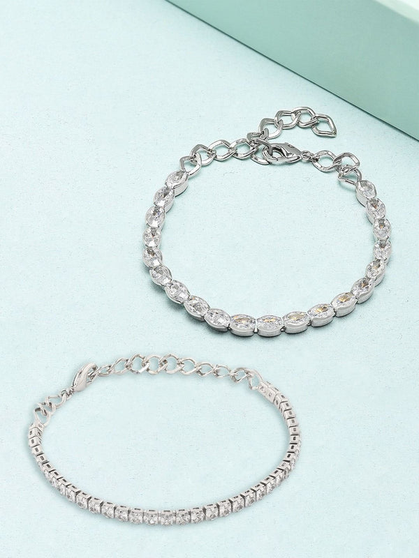 Zaveri Pearls Women Pack of 2 Silver-Plated Brass Cubic Zirconia Wraparound Bracelet