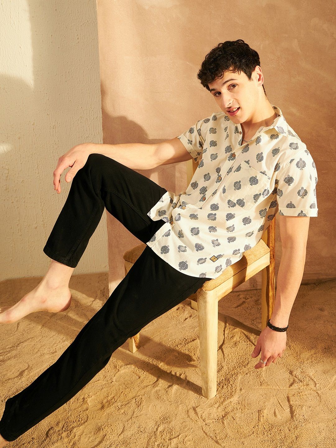 DENNISON Smart Abstract Block Printed Casual Oversized Lightweight Cotton Shirt