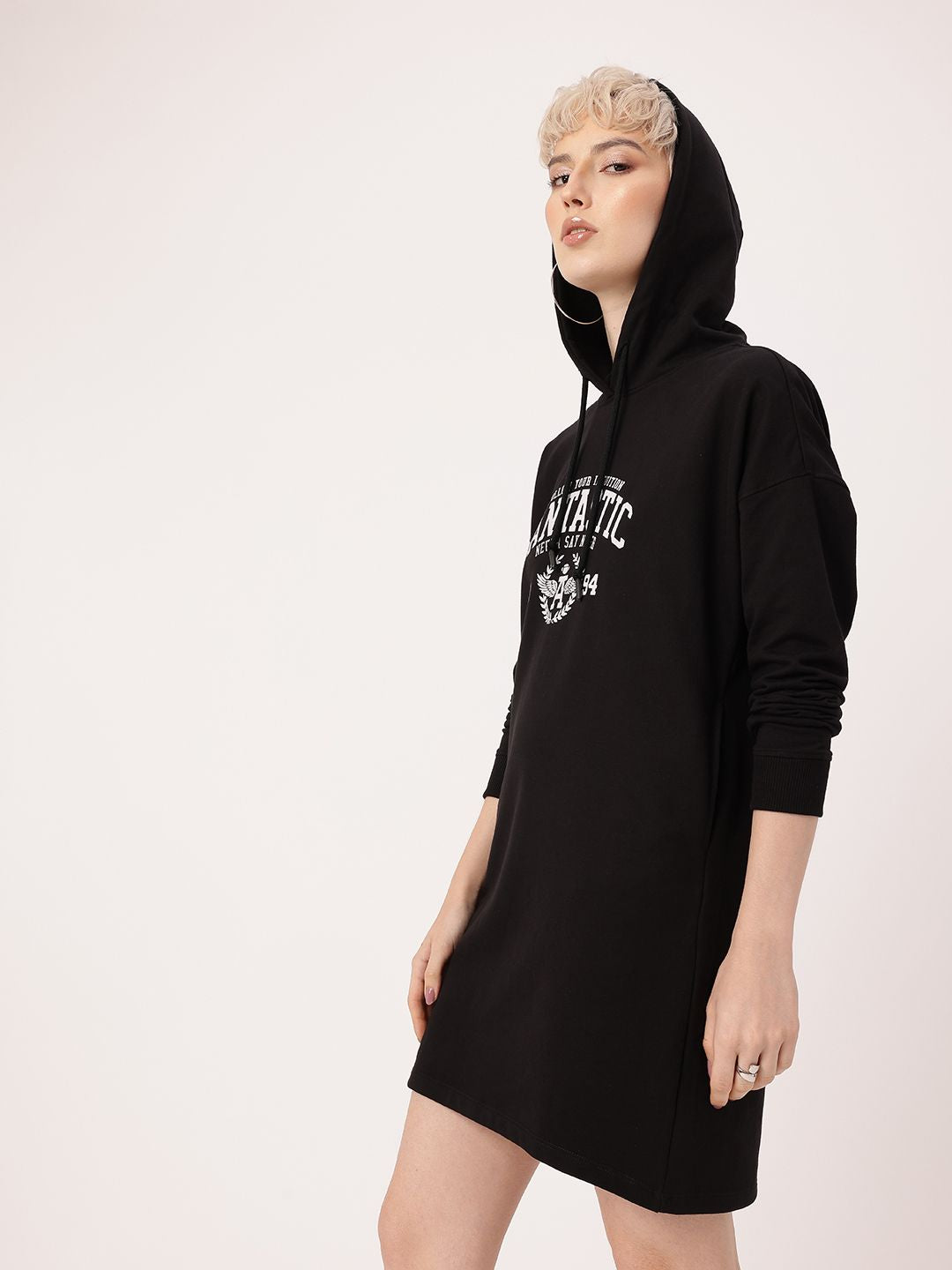DressBerry Varsity Cool Printed Hooded T-shirt Dress