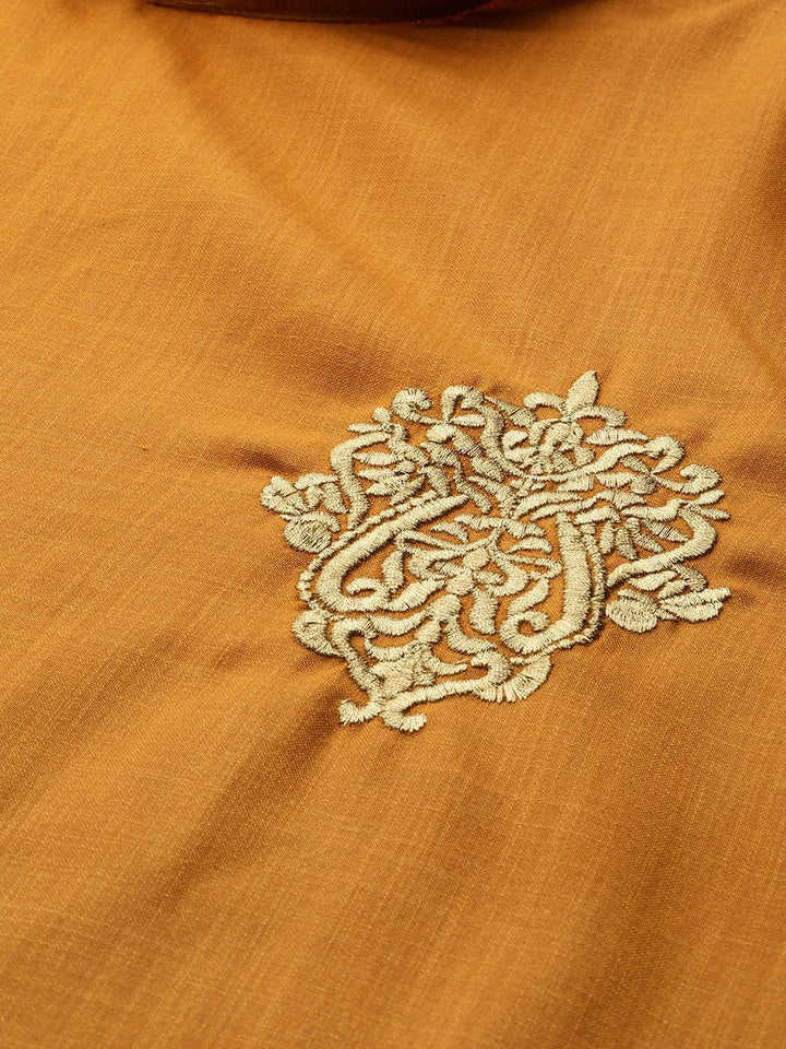 SOJANYA Men Mustard Yellow Solid Pure Cotton Kurta