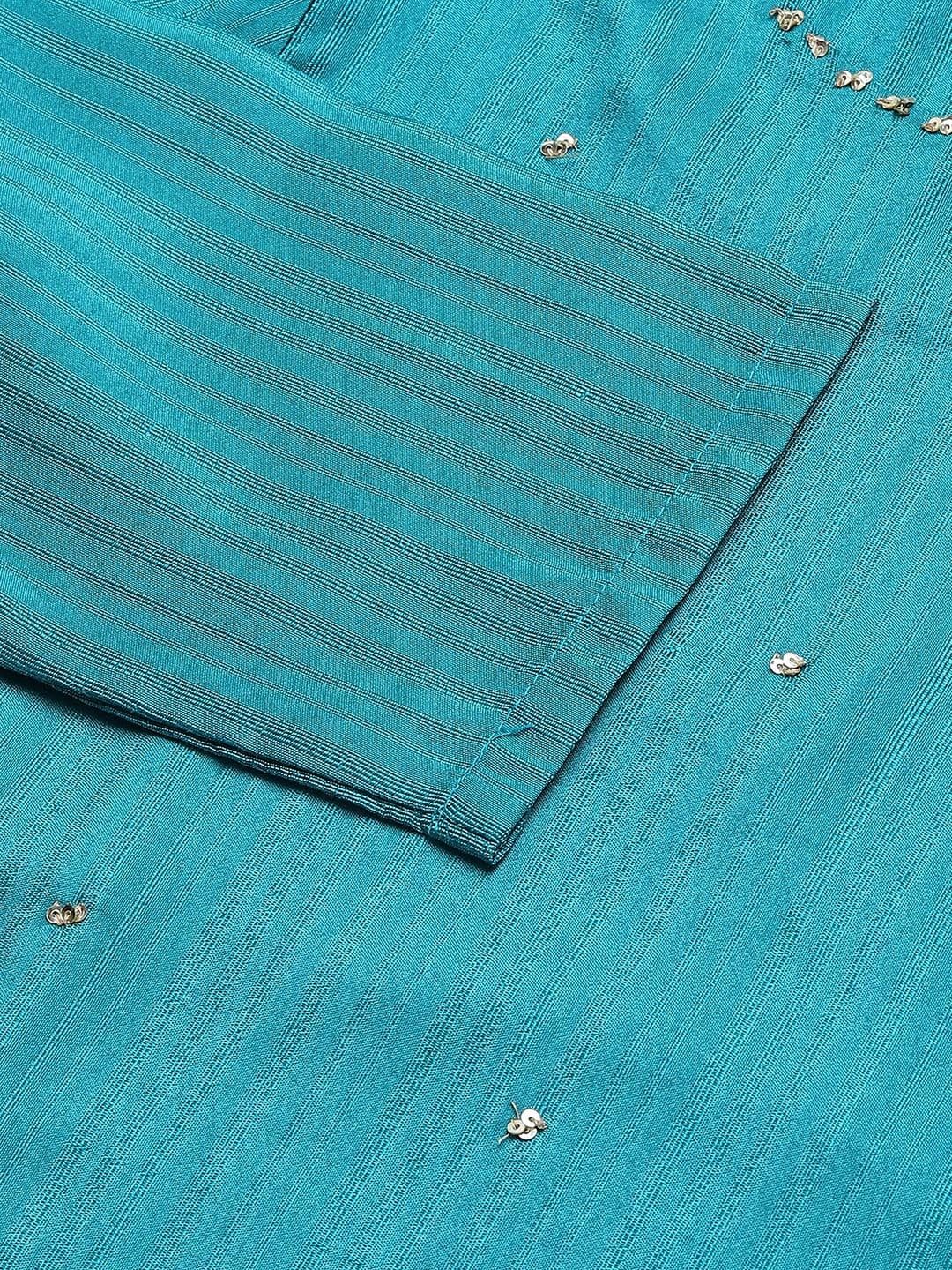 W Women Teal Thread Work Indie Prints Kurta
