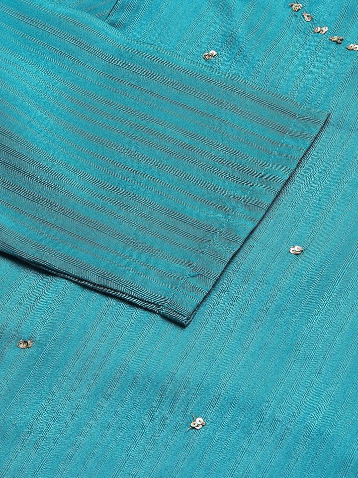 W Women Teal Thread Work Indie Prints Kurta