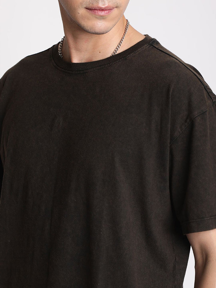 Men Acid Wash Round Neck Cotton T-shirt