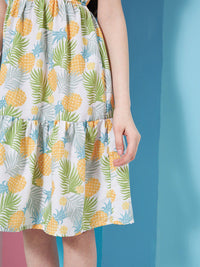 pspeaches Girls Floral Print Square Neck Flutter Sleeves Fit & Flare Dress