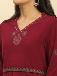 W Ethnic Motifs Embroidered Long Sleeves Acrylic Fit & Flare Midi Ethnic Dress