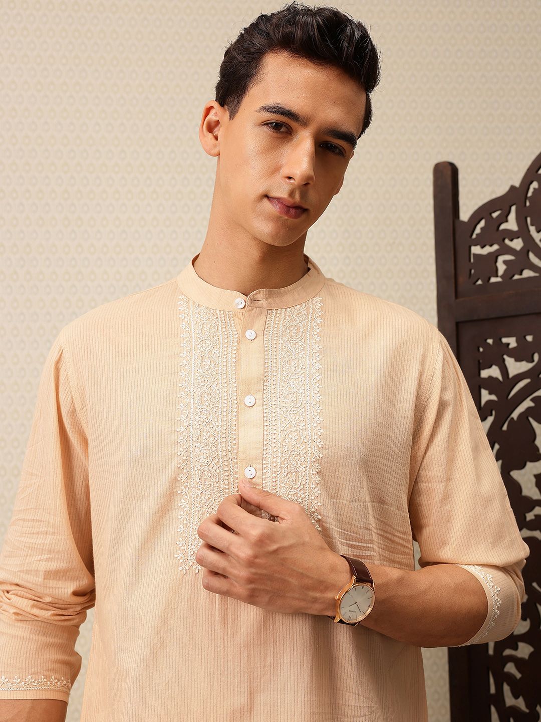 House of Pataudi Striped & Embroidered Jashn Kurta