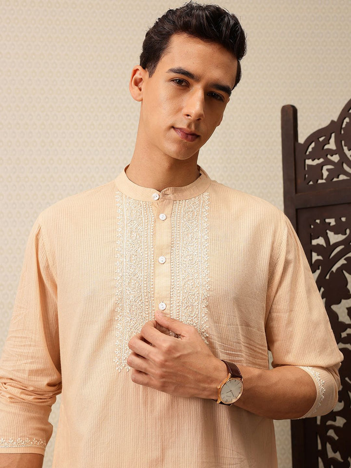 House of Pataudi Striped & Embroidered Jashn Kurta