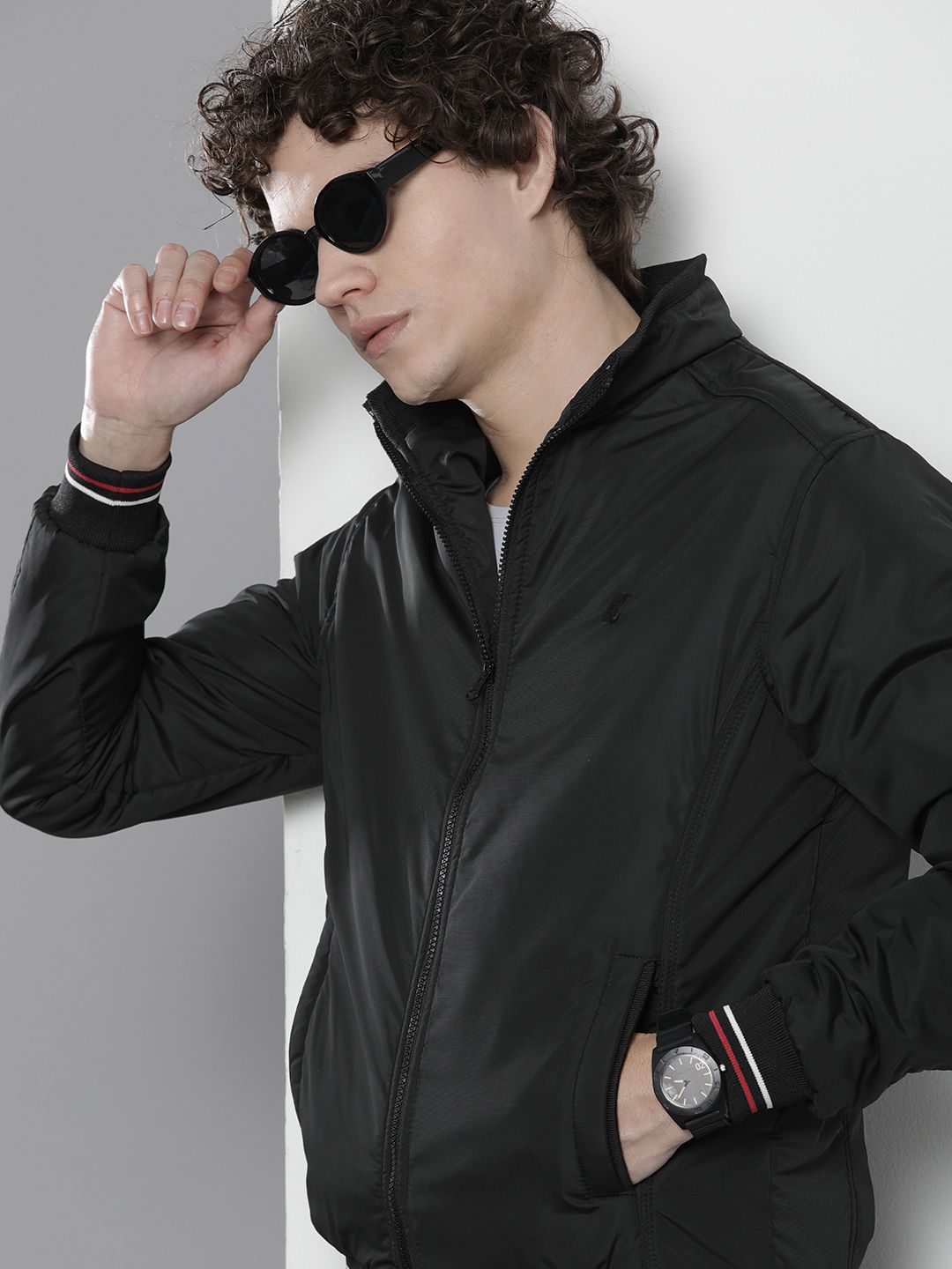 The Indian Garage Co Men Regular Fit Zip-Front Bomber Jacket