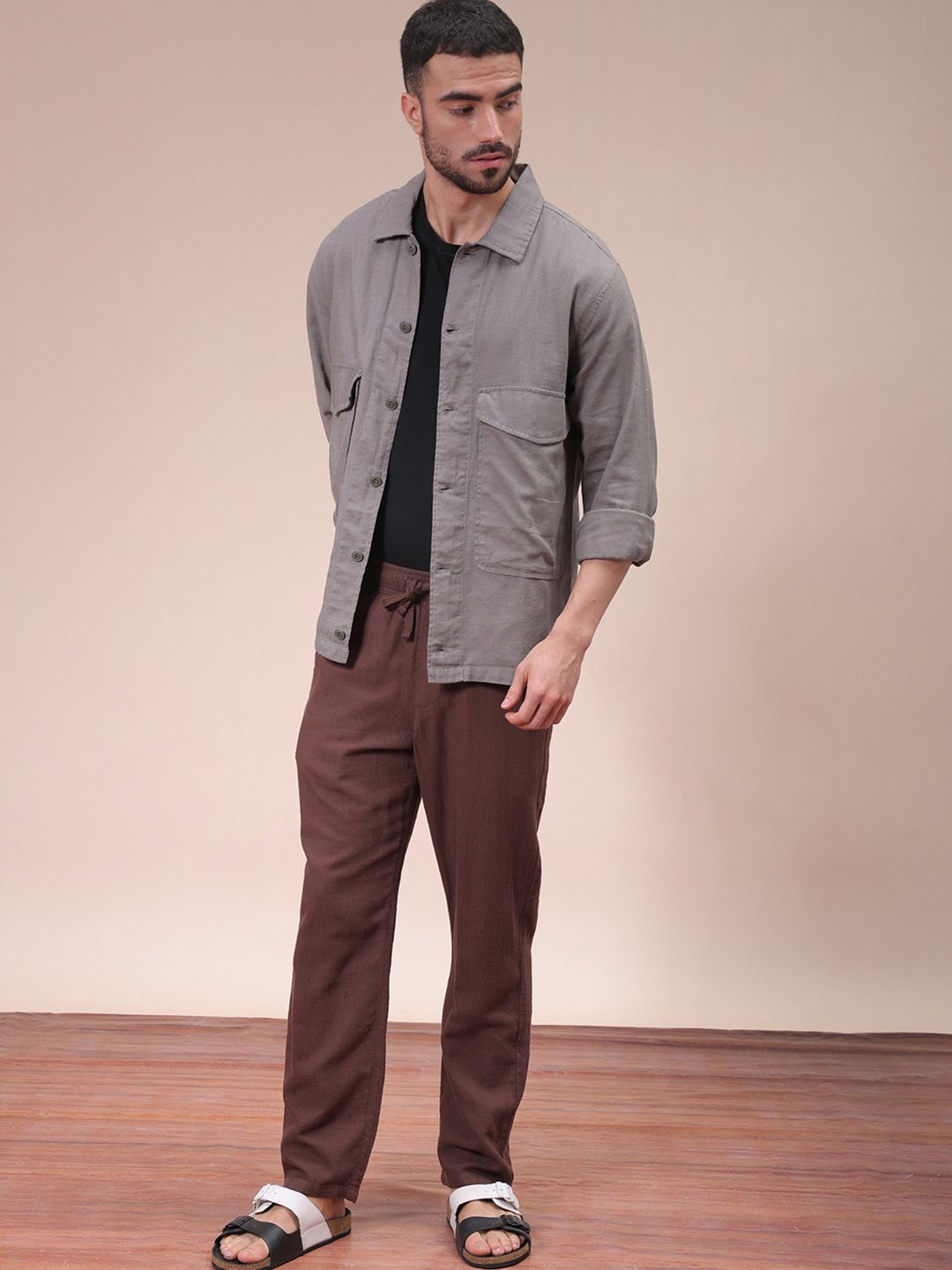 The Indian Garage Co Men Regular Fit Solid Double Flap Pocket Resortwear Overshirt