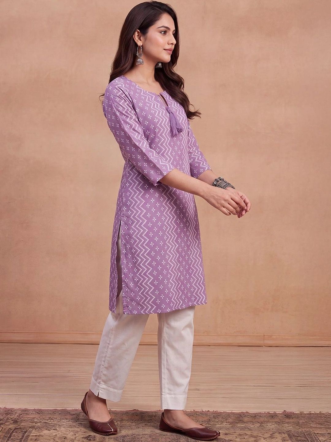 Kurta Bercetak Geometrik Rumah Wanita Chikankari