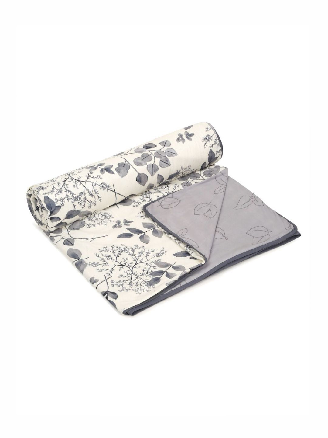 Cortina White & Grey Floral Microfiber AC Room Reversible Single Bed Dohar