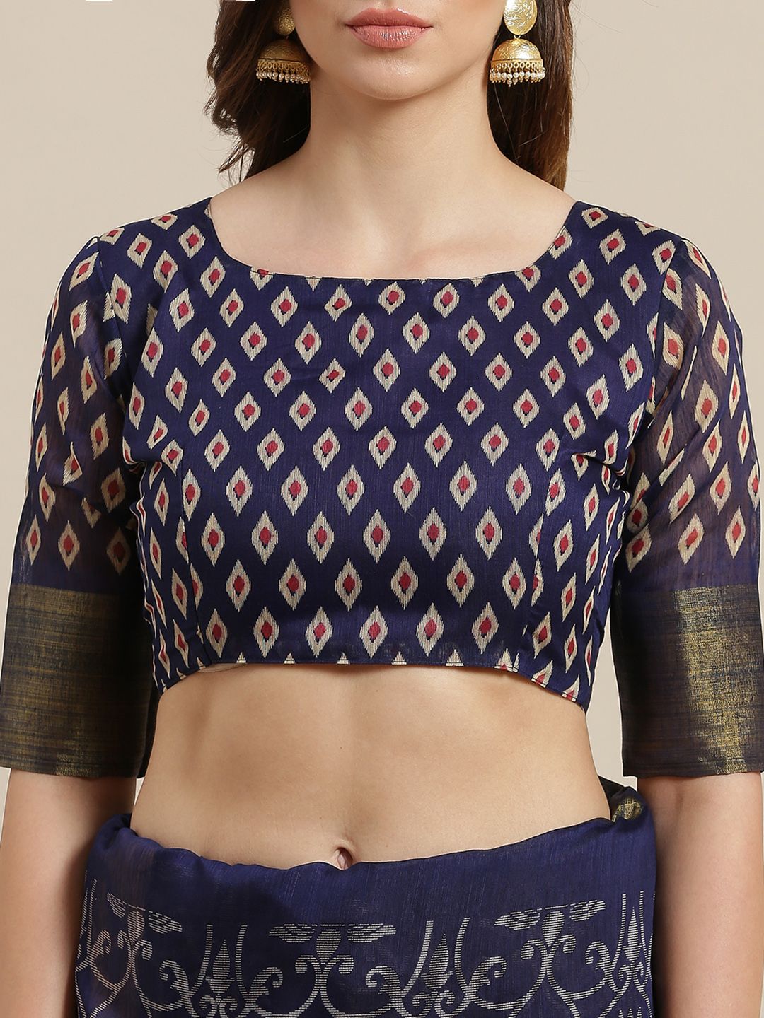 Saree mall Navy Blue & Grey Brasso Woven Design Saree