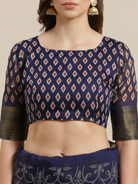 Saree mall Navy Blue & Grey Brasso Woven Design Saree
