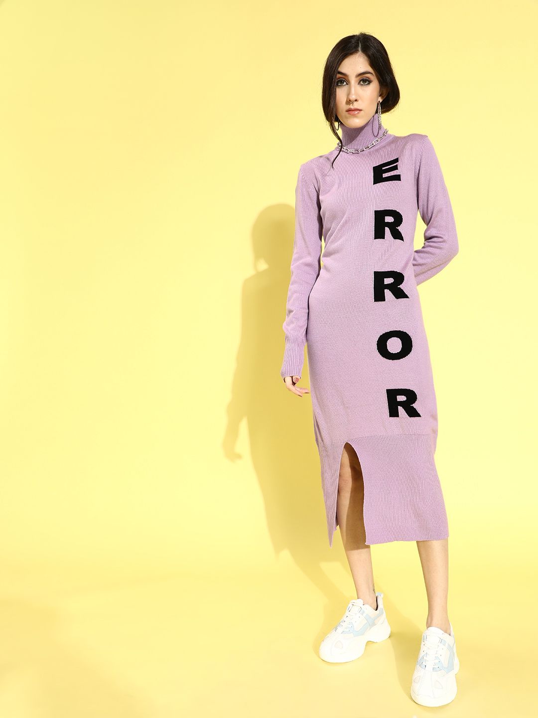 STREET 9 Lavender Printed Acrylic Jumper Midi Dress