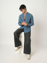 VASTRADO Men Classic Band Collar Textured Slim Fit Casual Shirt