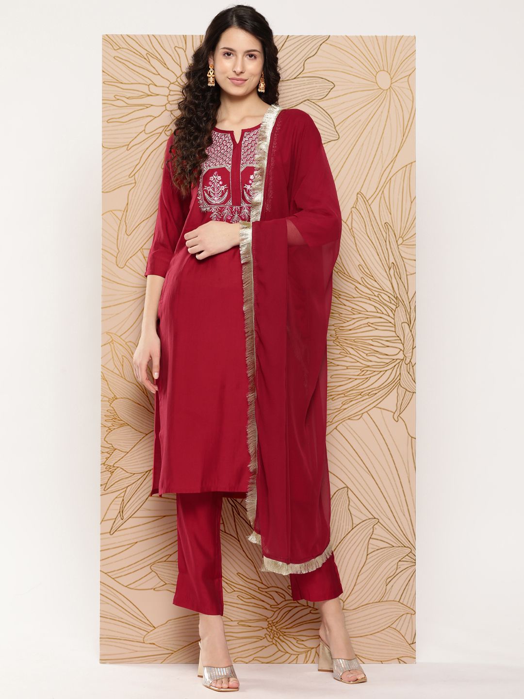 Varanga Women Ethnic Motifs Embroidered Sequinned Kurta with Trousers & With Dupatta