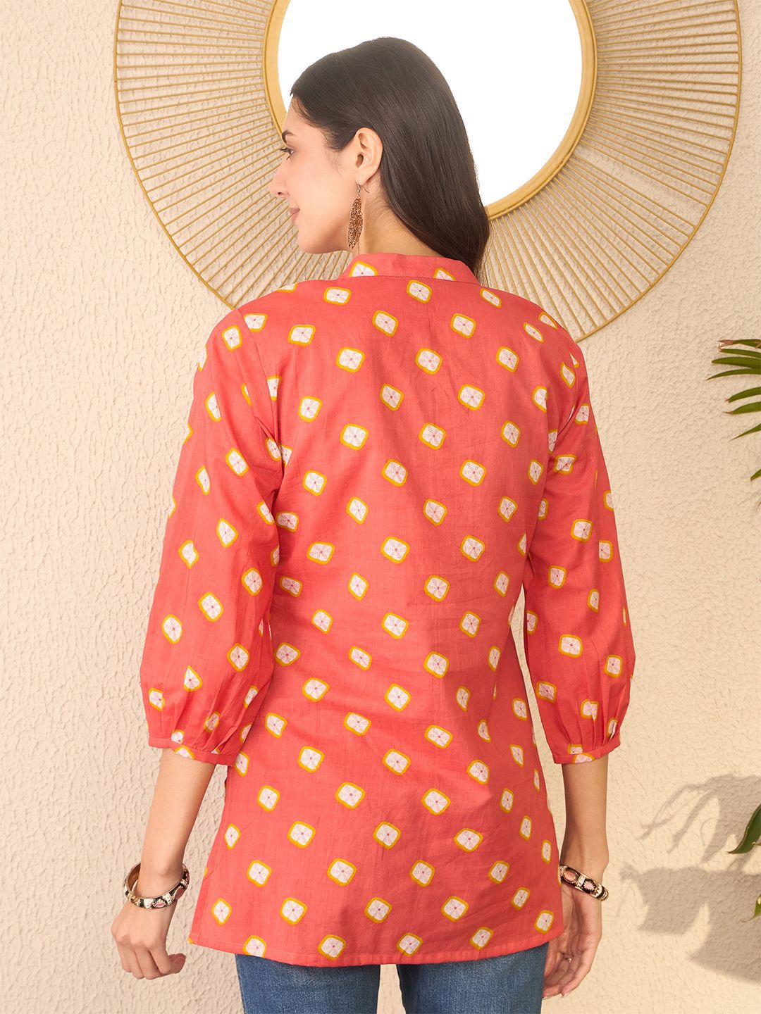 KALINI Tie and Dye Print Mandarin Collar Top