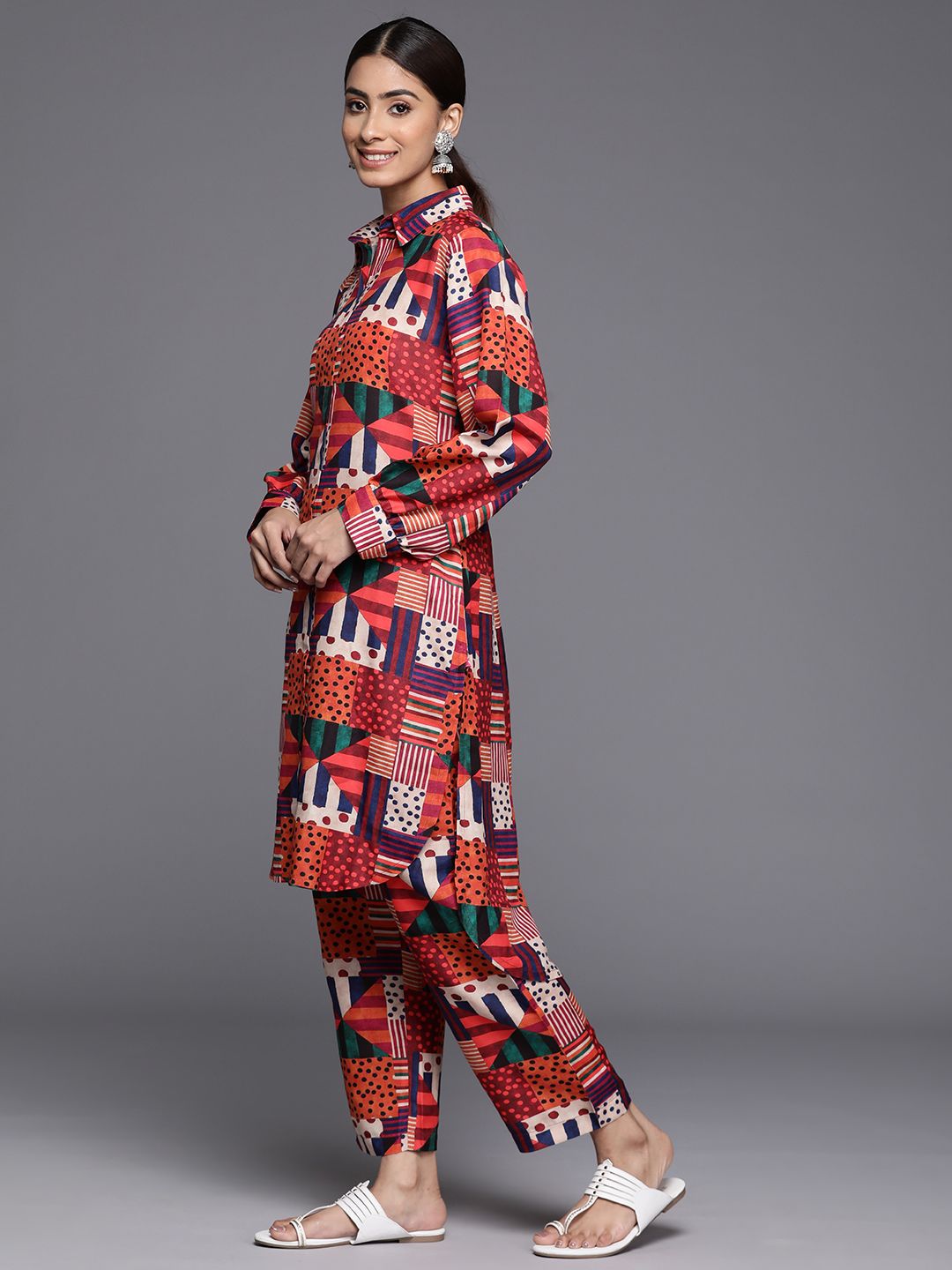 Varanga Printed Shirt Collar Kurta with Trousers