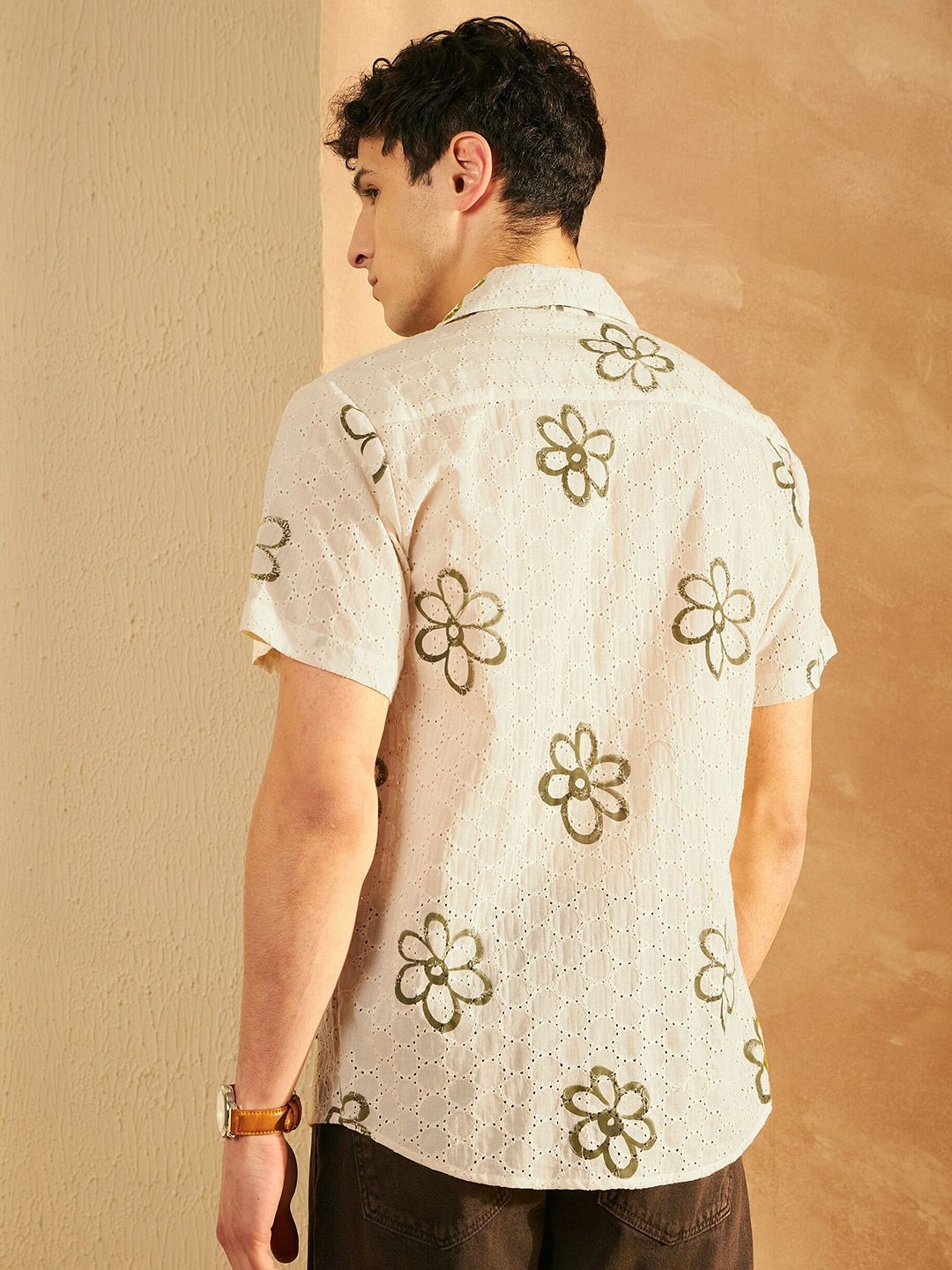 DENNISON Smart Floral Printed Schiffi Casual Oversized Cotton Shirt
