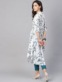SOJANYA Women White & Teal Green Printed A-Line Kurta