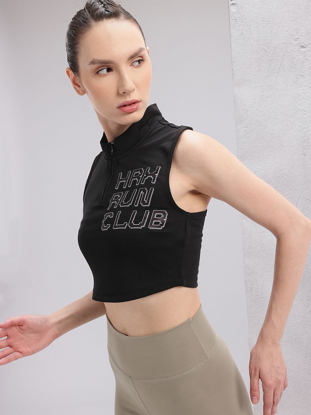HRX by Hrithik Roshan Typography Print Racerback Half Zipper Running T-shirt