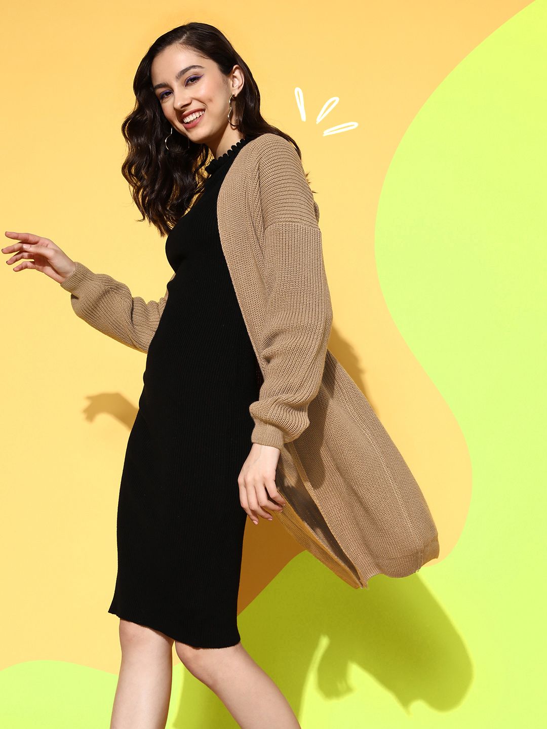 Berrylush Women  Beige Solid Oversized Layer Sweater